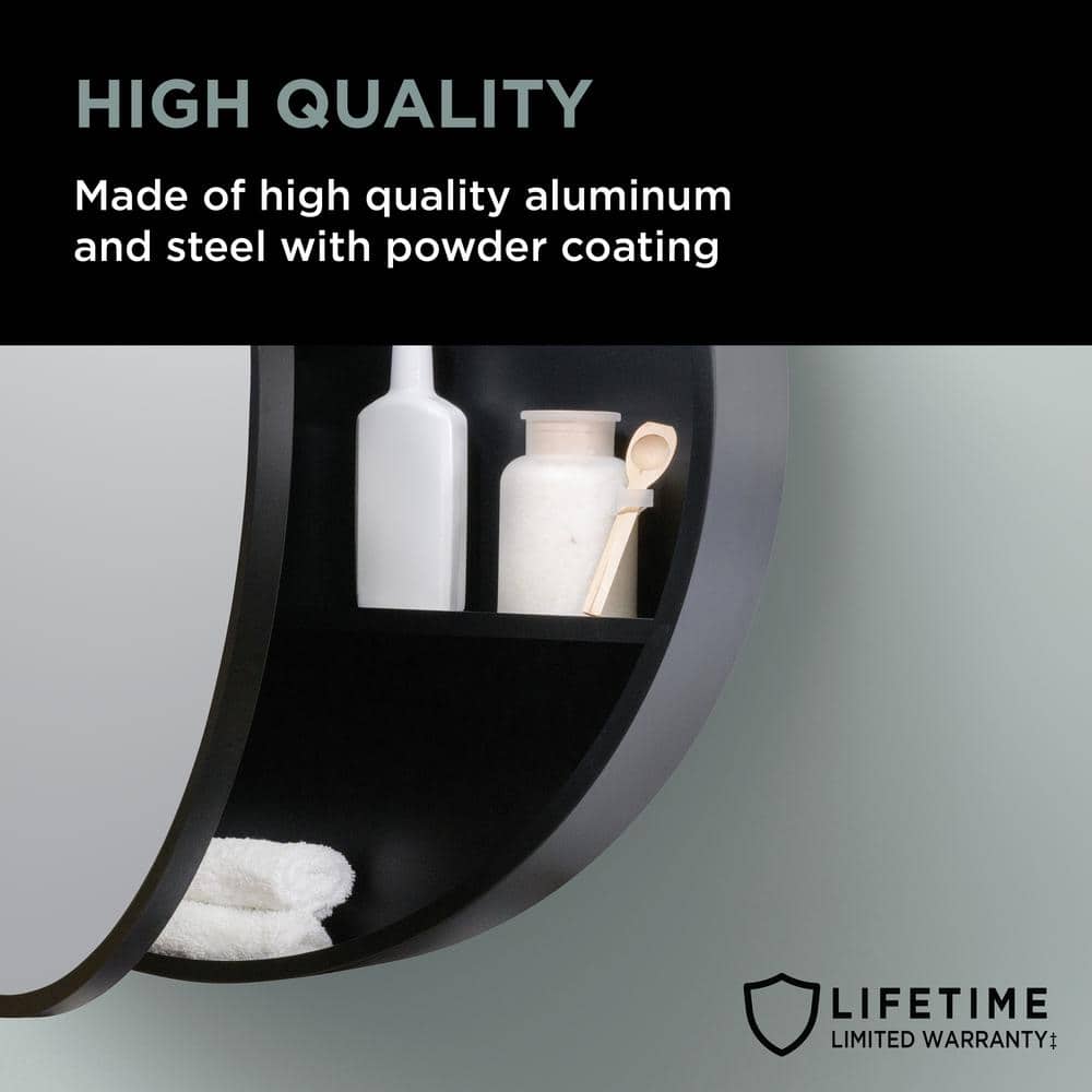 Glacier Bay 30 in. W x 30 in. H Round Matte Black Medicine Cabinet with Mirror