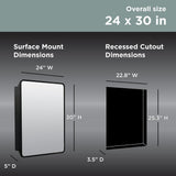 Glacier Bay 24 in. W x 30 in. H Rounded Corner Rectangular Matte Black Medicine Cabinet with Mirror