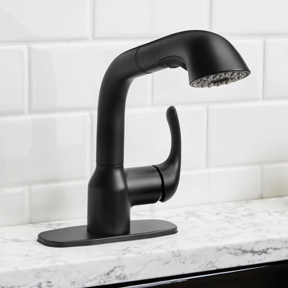 Glacier Bay Dunning Matte Black Pull-Out Laundry Faucet with Dual Spray Function