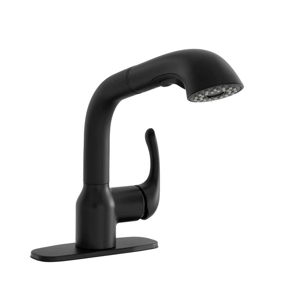 Glacier Bay Dunning Matte Black Pull-Out Laundry Faucet with Dual Spray Function