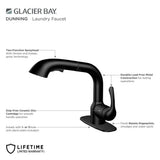 Glacier Bay Dunning Matte Black Pull-Out Laundry Faucet with Dual Spray Function