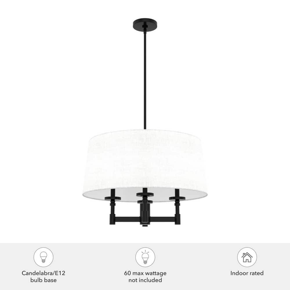 Hunter Briargrove 4-Light Matte Black Shaded Chandelier with Fabric Shade