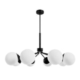 Hunter Hepburn 8-Light Matte Black Branched Chandelier with Cased White Glass Shades
