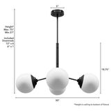 Hunter Hepburn 4-Light Matte Black Branch Chandelier with Cased White Shades