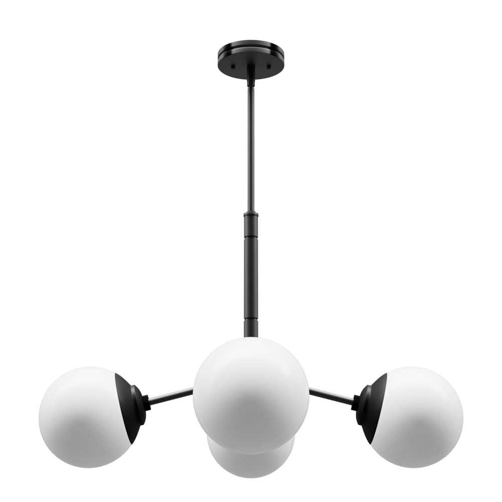 Hunter Hepburn 4-Light Matte Black Branch Chandelier with Cased White Shades
