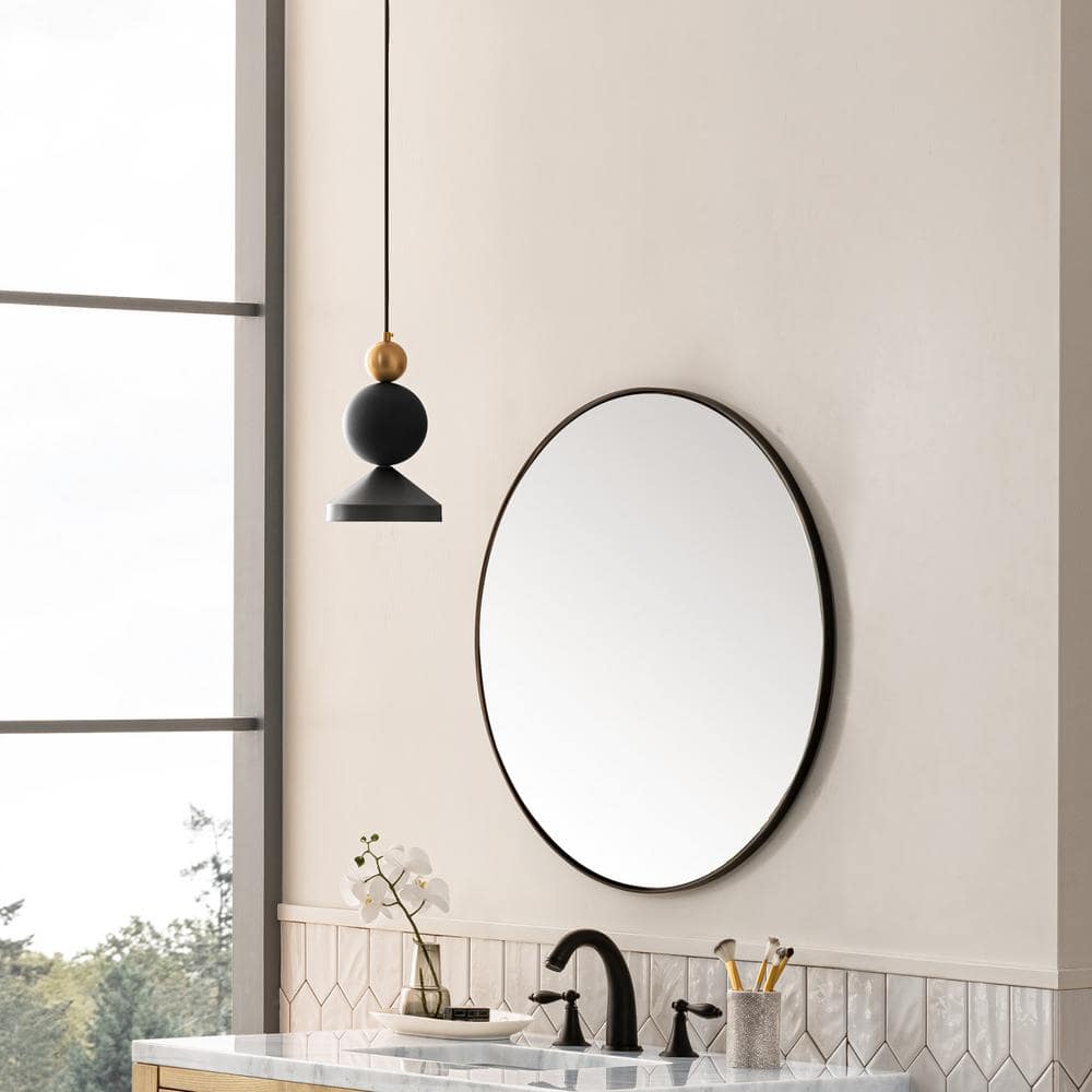 James Martin Vanities Rohe 30-inch Round Bathroom Vanity Mirror, Matte Black