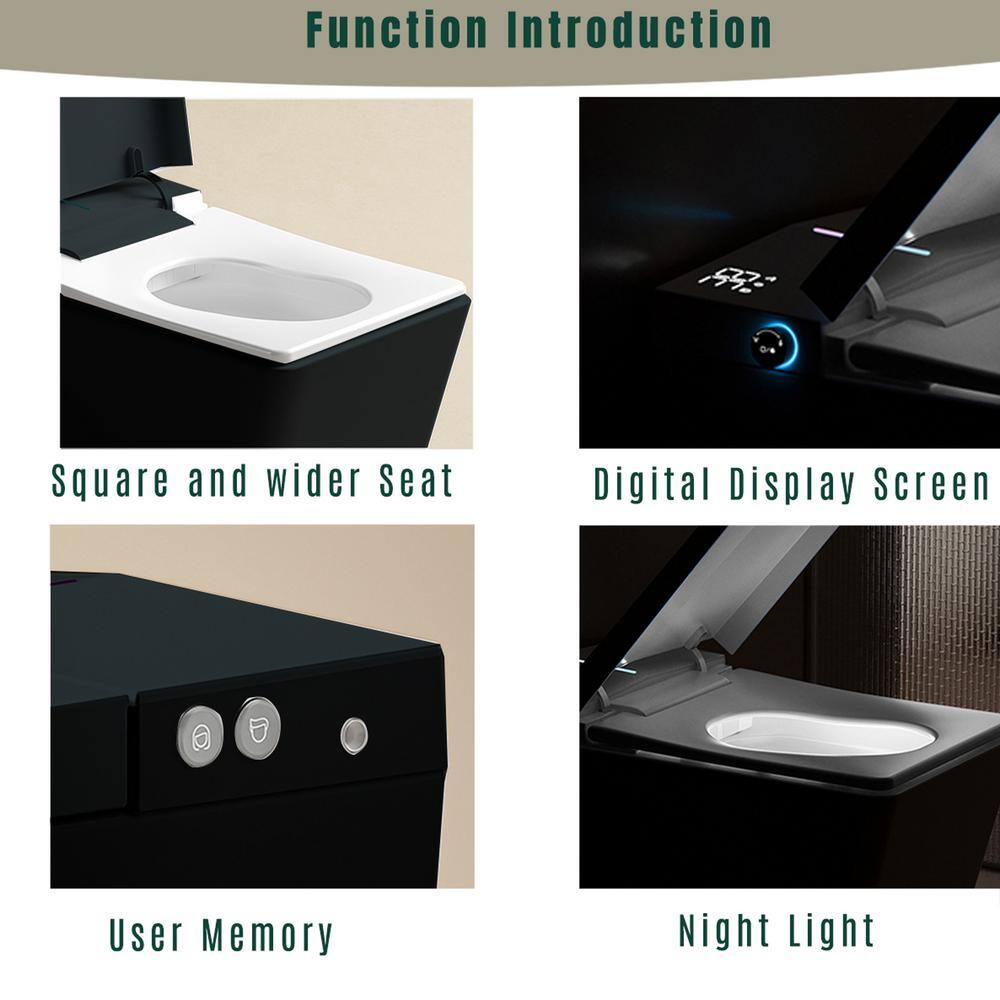 JimsMaison Square Bidet Toilet 1.28 GPF Matte Black with Auto Flush and Heated Seat