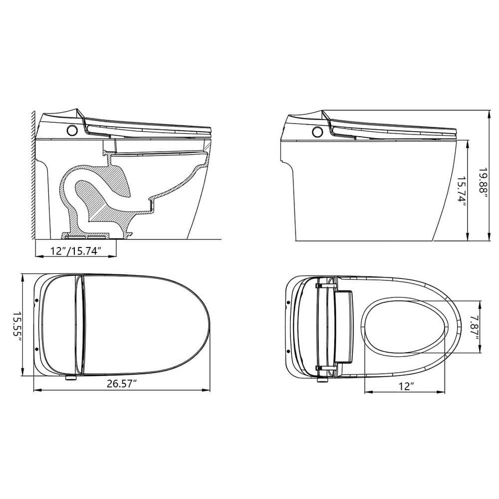 LORDEAR Smart Bidet Toilet with Digital Display, Dual Flush, Matte Black