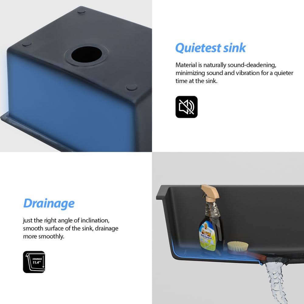 LORDEAR 24 in. W x 18 in. D x 12 in. H Matte Black Single Bowl Quartz Composite Undermount Laundry/Utility Sink