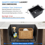 LORDEAR 24 in. W x 18 in. D x 12 in. H Matte Black Single Bowl Quartz Composite Undermount Laundry/Utility Sink