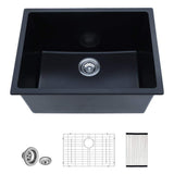 LORDEAR 24 in. W x 18 in. D x 12 in. H Matte Black Single Bowl Quartz Composite Undermount Laundry/Utility Sink