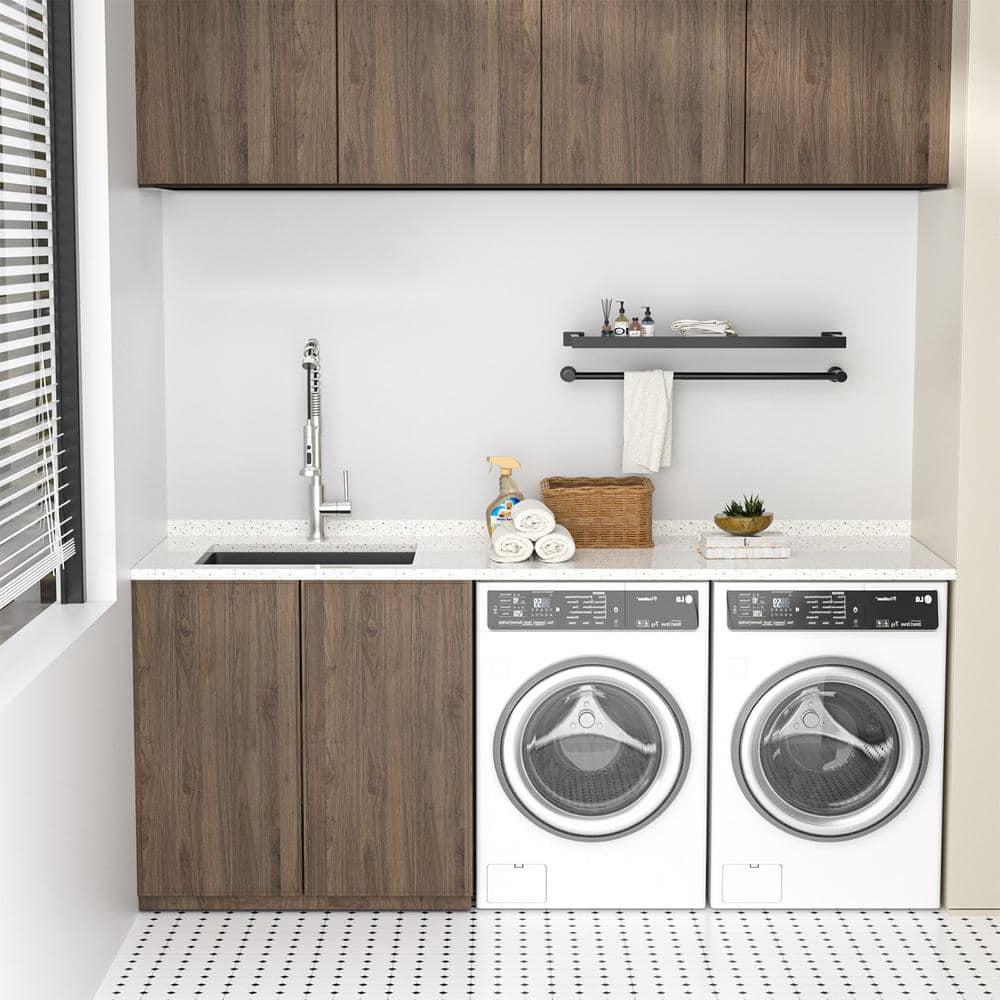 LORDEAR 24 in. W x 18 in. D x 12 in. H Matte Black Single Bowl Quartz Composite Undermount Laundry/Utility Sink