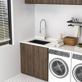 LORDEAR 24 in. W x 18 in. D x 12 in. H Matte Black Single Bowl Quartz Composite Undermount Laundry/Utility Sink