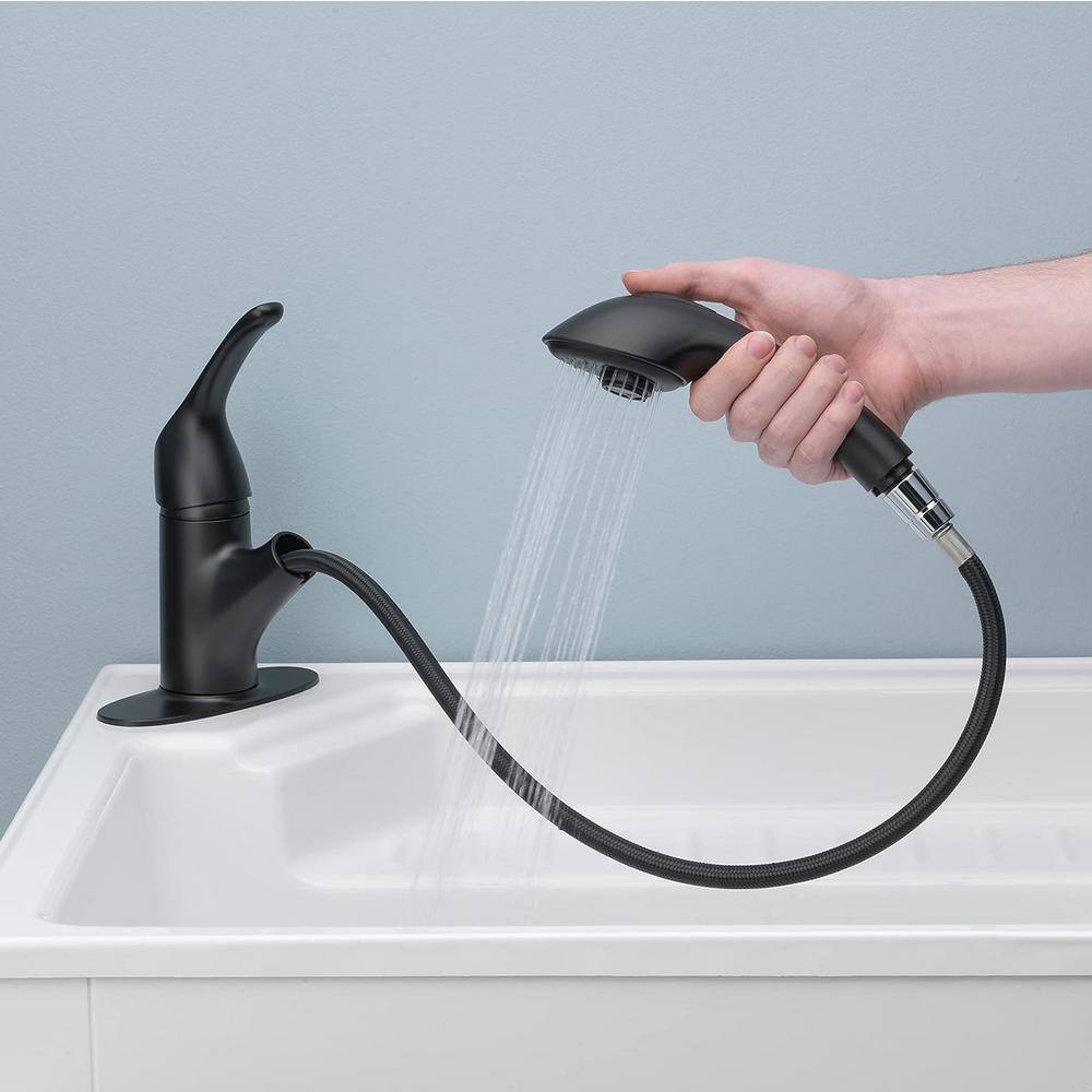 Lukvuzo Matte Black Single Handle Pull-Out Utility Faucet with Deckplate