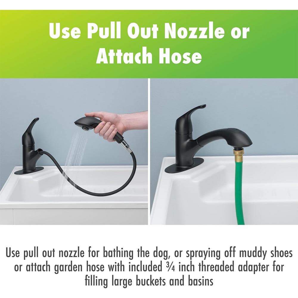 Lukvuzo Matte Black Single Handle Pull-Out Utility Faucet with Deckplate