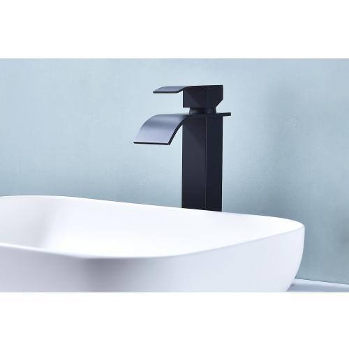 Lukvuzo Matte Black Waterfall Spout Single Handle Bathroom Faucet
