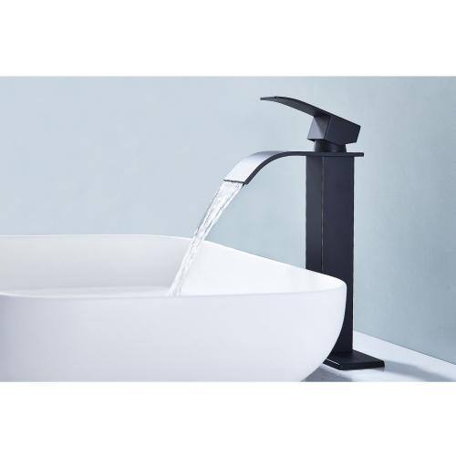 Lukvuzo Matte Black Waterfall Spout Single Handle Bathroom Faucet