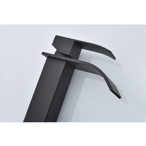 Lukvuzo Matte Black Waterfall Spout Single Handle Bathroom Faucet