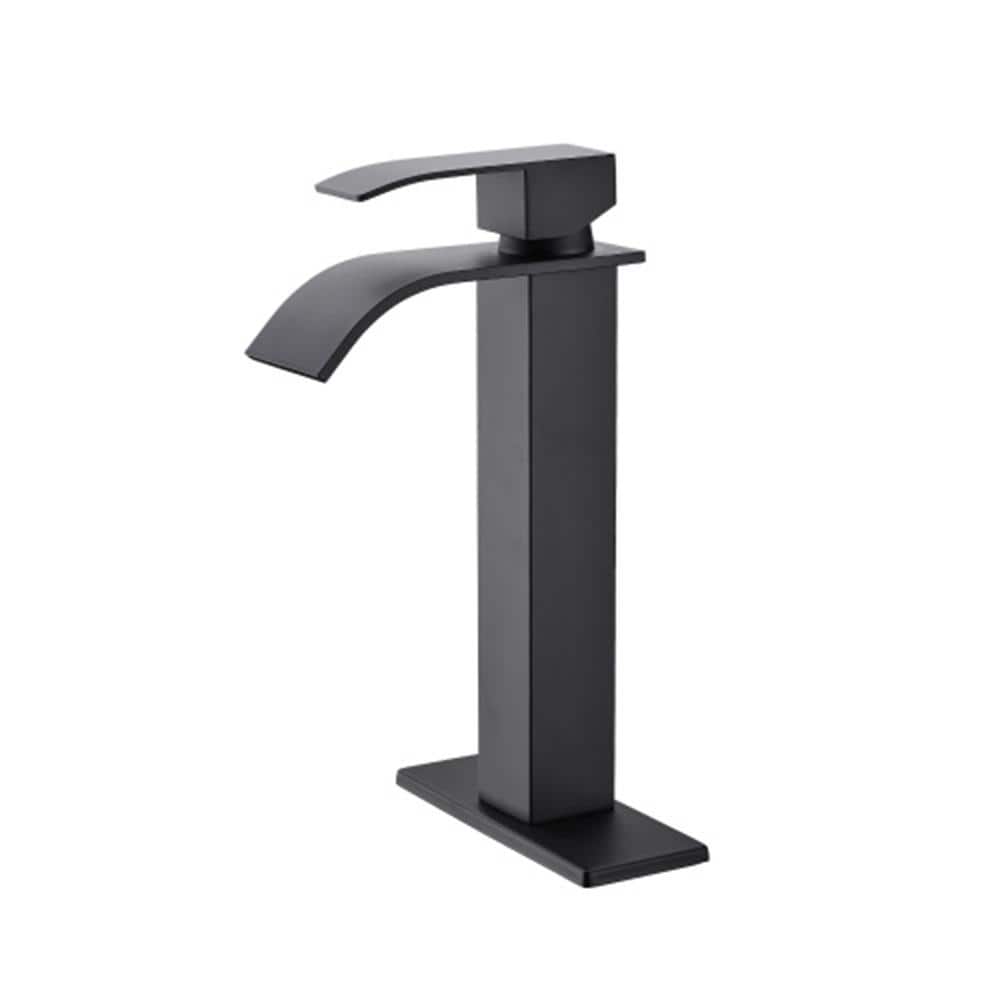 Lukvuzo Matte Black Waterfall Spout Single Handle Bathroom Faucet