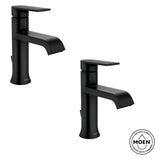 Moen Genta Single-Handle Single-Hole Bathroom Faucet, Matte Black, with Drain, 2-Pack