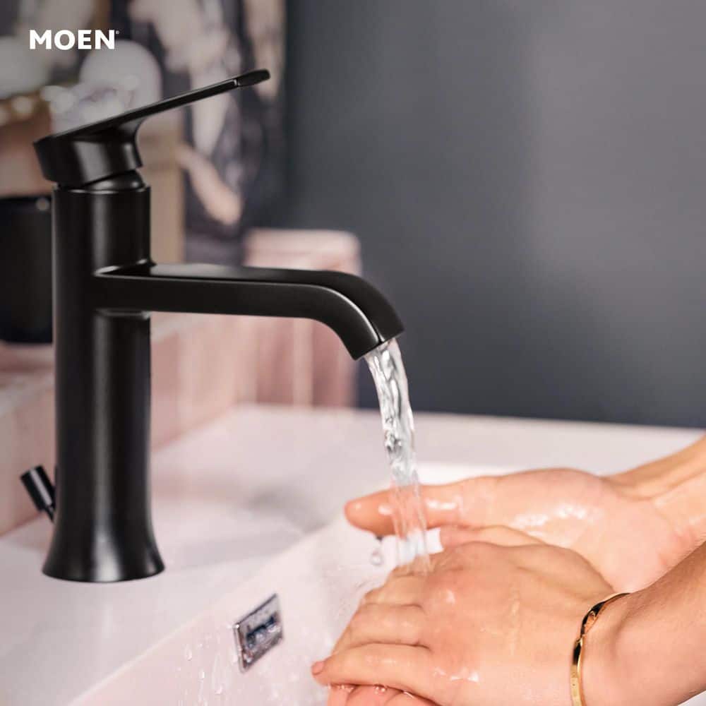 Moen Genta Single-Handle Single-Hole Bathroom Faucet, Matte Black, with Drain, 2-Pack