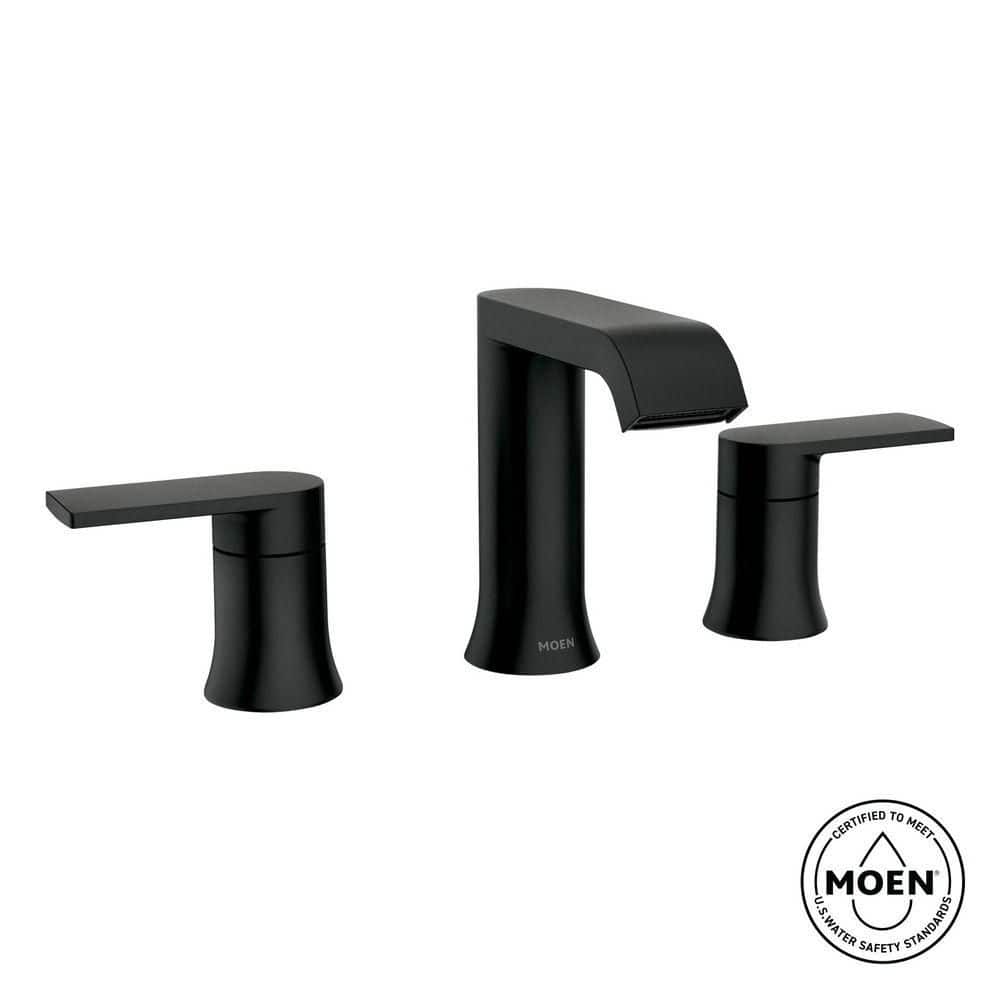Moen Genta 8 in. Widespread 2-Handle Bathroom Faucet with Drain and Valve in Matte Black
