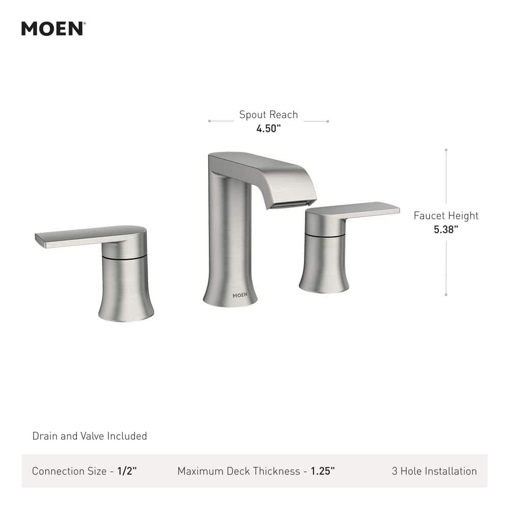 Moen Genta 8 in. Widespread 2-Handle Bathroom Faucet with Drain and Valve in Matte Black
