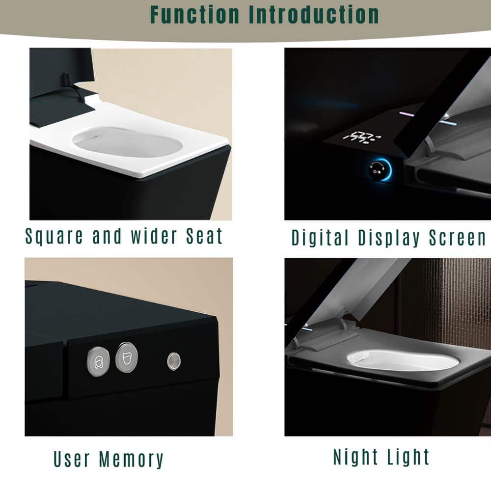 Nivencai Smart Square Bidet Toilet Matte Black - Heated, Self-Cleaning, Touchless