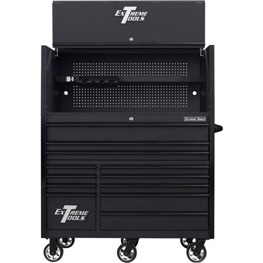 Extreme Tools RX Series 55 in. W x 25 in. D Extreme Power Workstation Hutch 12-Drawer Roller Cab Combo in Matte Black