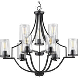 Progress Lighting Lassiter Collection 9-Light Matte Black Clear Glass Modern Chandelier Light