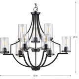 Progress Lighting Lassiter Collection 9-Light Matte Black Clear Glass Modern Chandelier Light