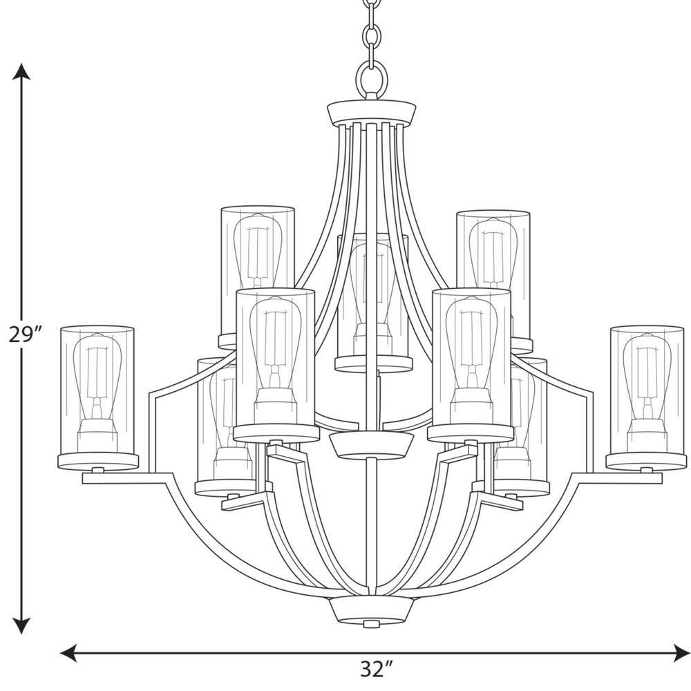 Progress Lighting Lassiter Collection 9-Light Matte Black Clear Glass Modern Chandelier Light