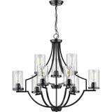 Progress Lighting Lassiter Collection 9-Light Matte Black Clear Glass Modern Chandelier Light