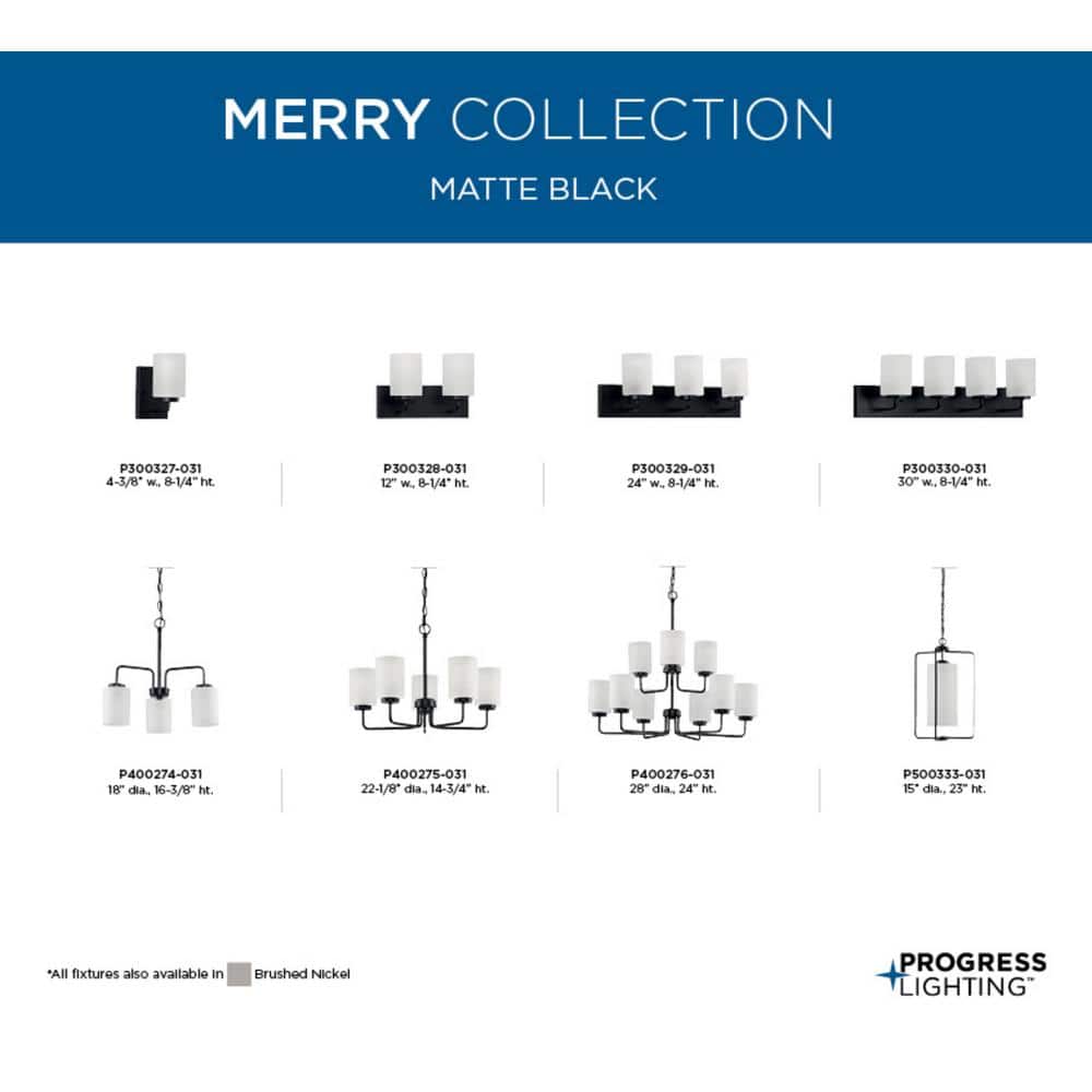 Progress Lighting Merry 5-Light Matte Black Etched Glass Transitional Chandelier Light