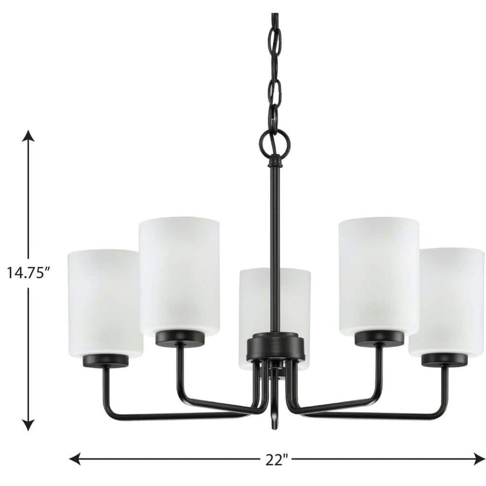 Progress Lighting Merry 5-Light Matte Black Etched Glass Transitional Chandelier Light