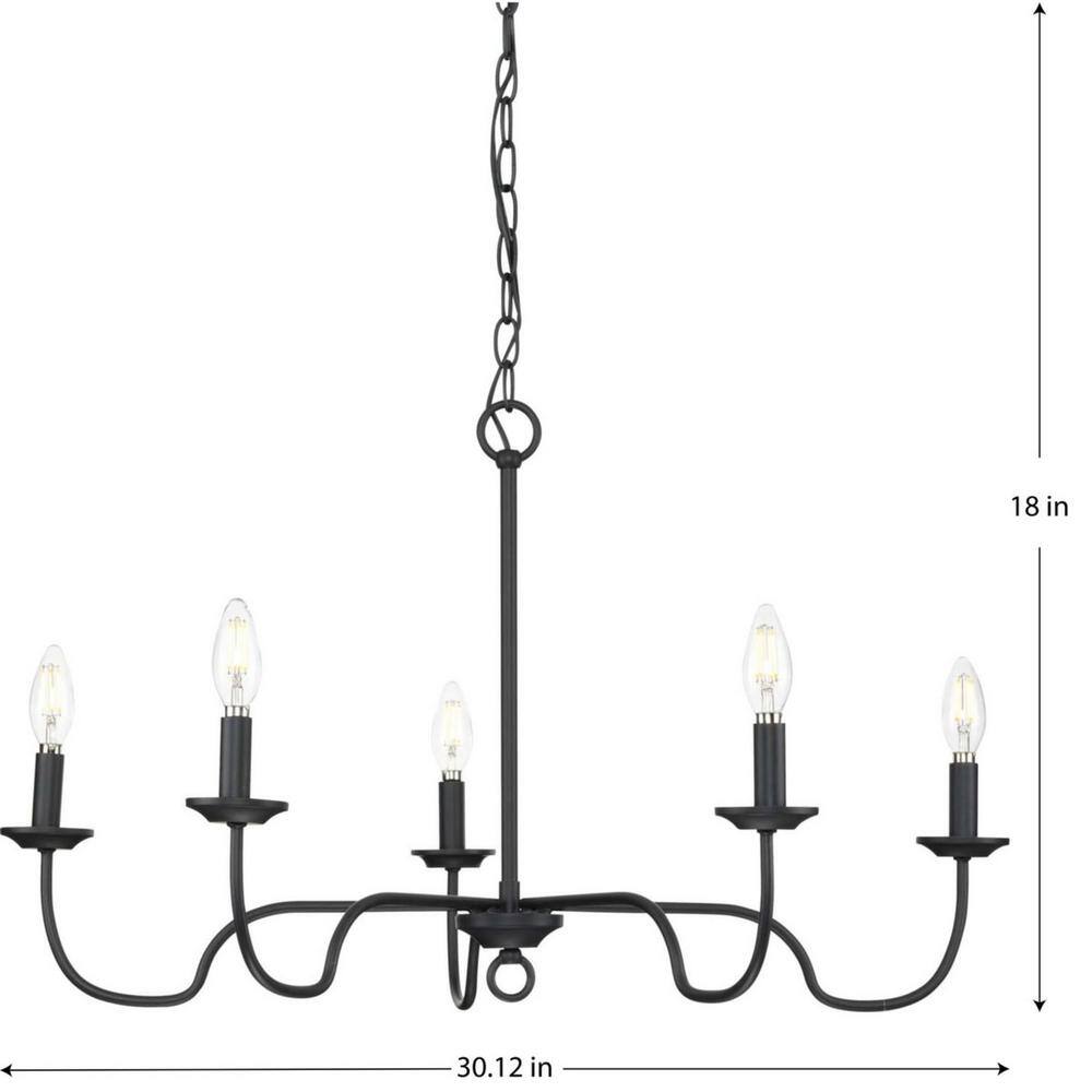 Progress Lighting Canebrake 5-Light Matte Black Farmhouse Chandelier Light