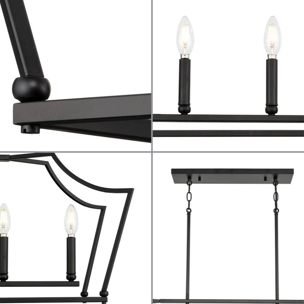 Progress Lighting Parkhurst 6-Light Matte Black Linear Chandelier New Traditional 42 in. Chandelier with Clear Glass Shades