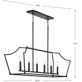 Progress Lighting Parkhurst 6-Light Matte Black Linear Chandelier New Traditional 42 in. Chandelier with Clear Glass Shades