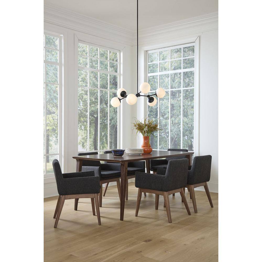 Progress Lighting Haas 33.5 in. 6-Light Matte Black Mid-Century Modern Chandelier with Opal Glass Shade