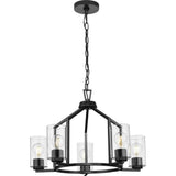 Progress Lighting Goodwin 24 in. 5-Light Matte Black Modern Farmhouse Chandelier with Clear Glass Shade