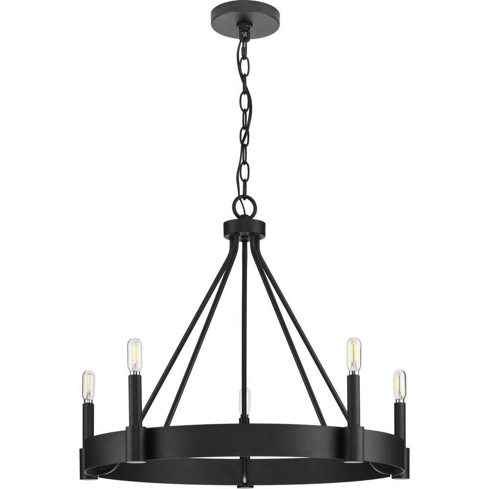 Progress Lighting Breckenridge Collection 26 in. 5-Light Matte Black Rustic Farmhouse Chandelier