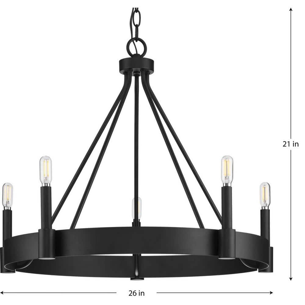 Progress Lighting Breckenridge Collection 26 in. 5-Light Matte Black Rustic Farmhouse Chandelier