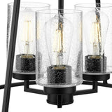 Progress Lighting Laramie Collection 3-Light Matte Black Rustic Modern Clear Seeded Glass Chandelier