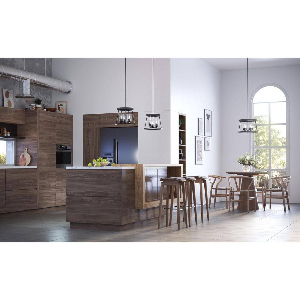 Progress Lighting Laramie Collection 3-Light Matte Black Rustic Modern Clear Seeded Glass Chandelier
