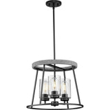 Progress Lighting Laramie Collection 3-Light Matte Black Rustic Modern Clear Seeded Glass Chandelier