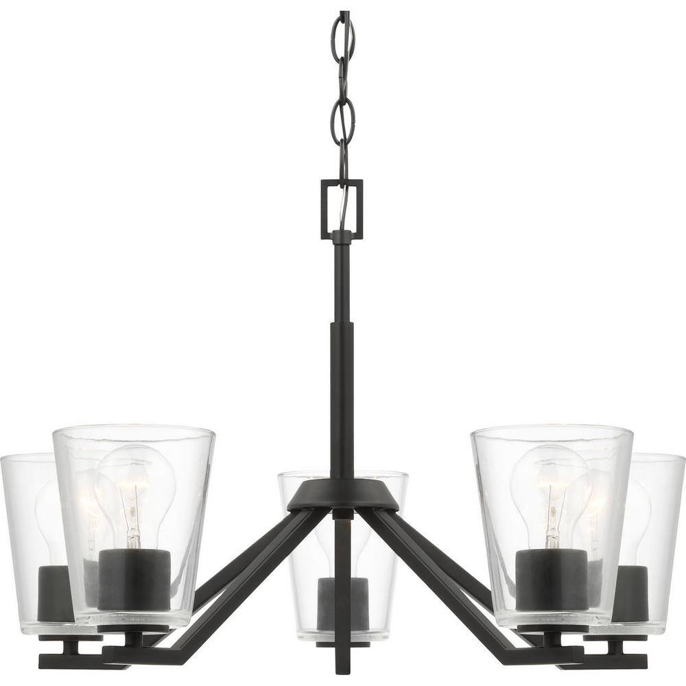 Progress Lighting Vertex Collection 5-Light Matte Black Clear Glass Contemporary Chandelier