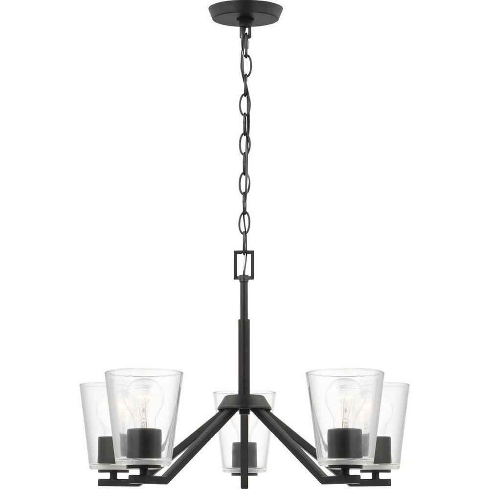 Progress Lighting Vertex Collection 5-Light Matte Black Clear Glass Contemporary Chandelier