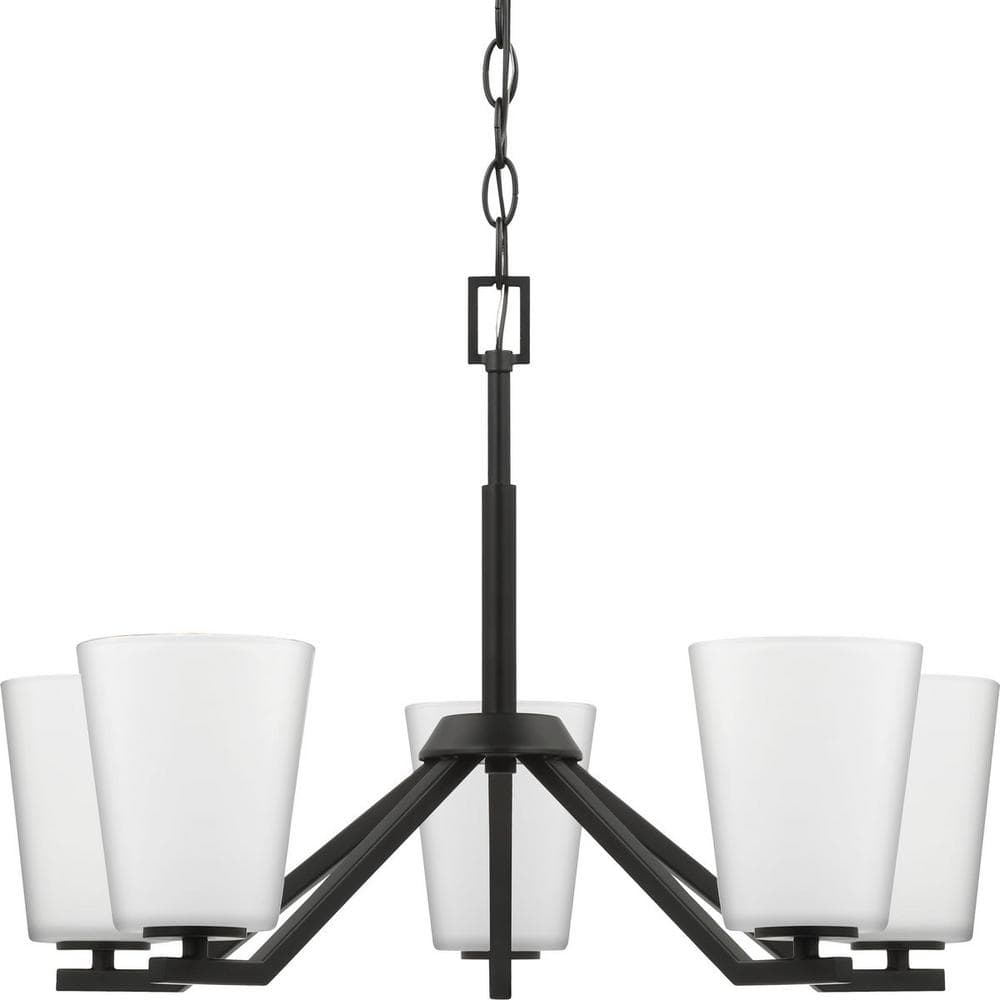 Progress Lighting Vertex Collection 5-Light Matte Black Etched White Contemporary Chandelier