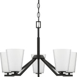 Progress Lighting Vertex Collection 5-Light Matte Black Etched White Contemporary Chandelier