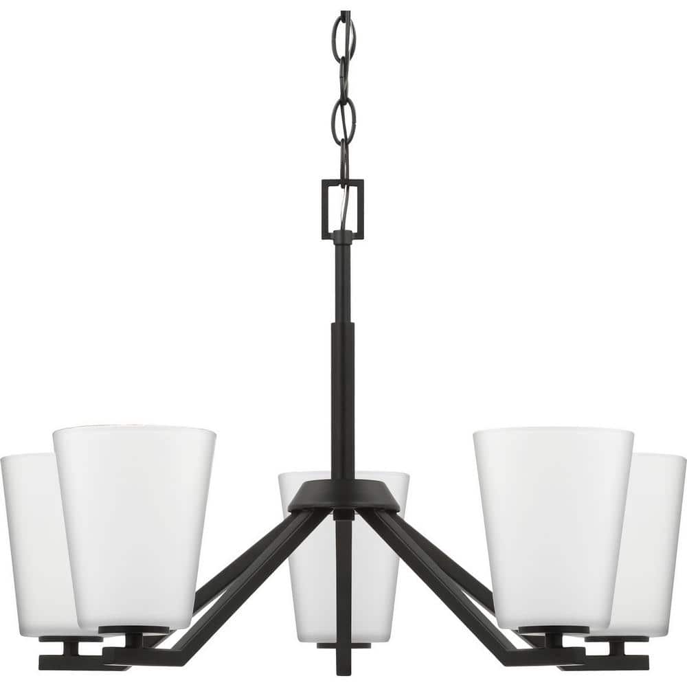 Progress Lighting Vertex Collection 5-Light Matte Black Etched White Contemporary Chandelier